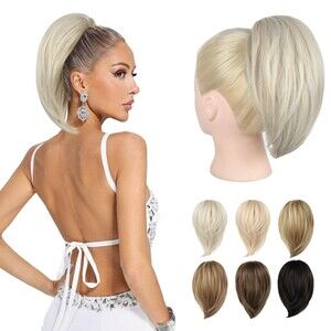 NTYNTY 10in Ponytail Clip Extension Pearl Blonde Synthetic Hair Messy Bun